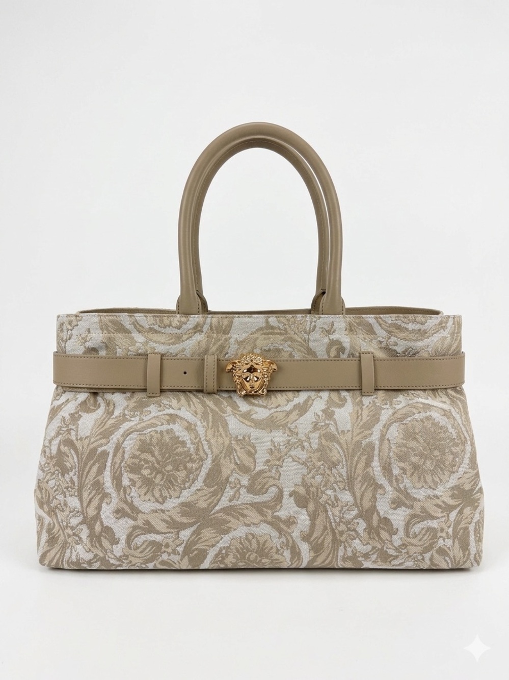 Versace Beige Medusa Brocade Tote Bag New